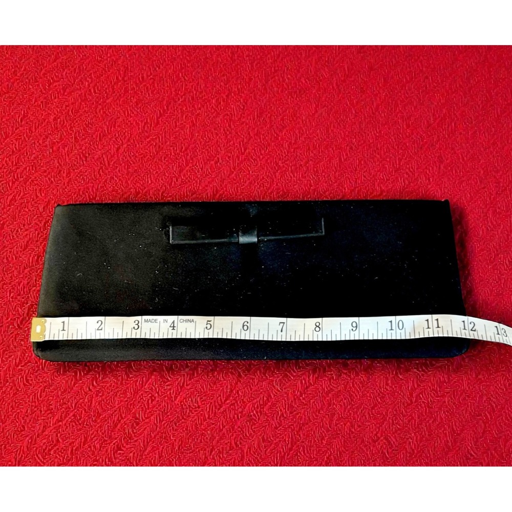 Harry Levine (HL) Black Satin Envelope Clutch Bag with Bow Detail and Gold Frame - Picture 4 of 7